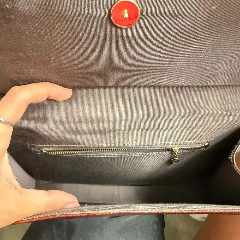 Vintage Mid-Century Style Burgundy Crocodile-Embossed Structured Box Handbag